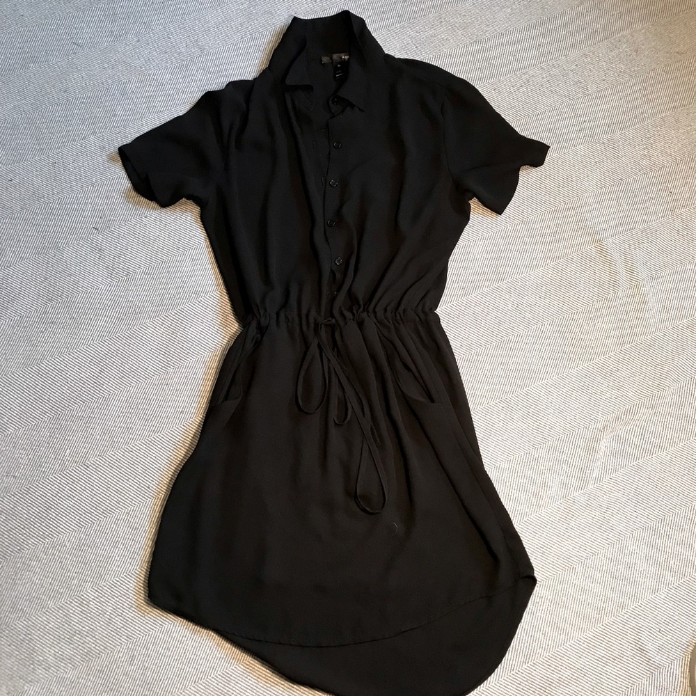 Aqua Size XS Black Belted Shirt Dress | Above Knee Short Sleeve WITH POCKETS!!!